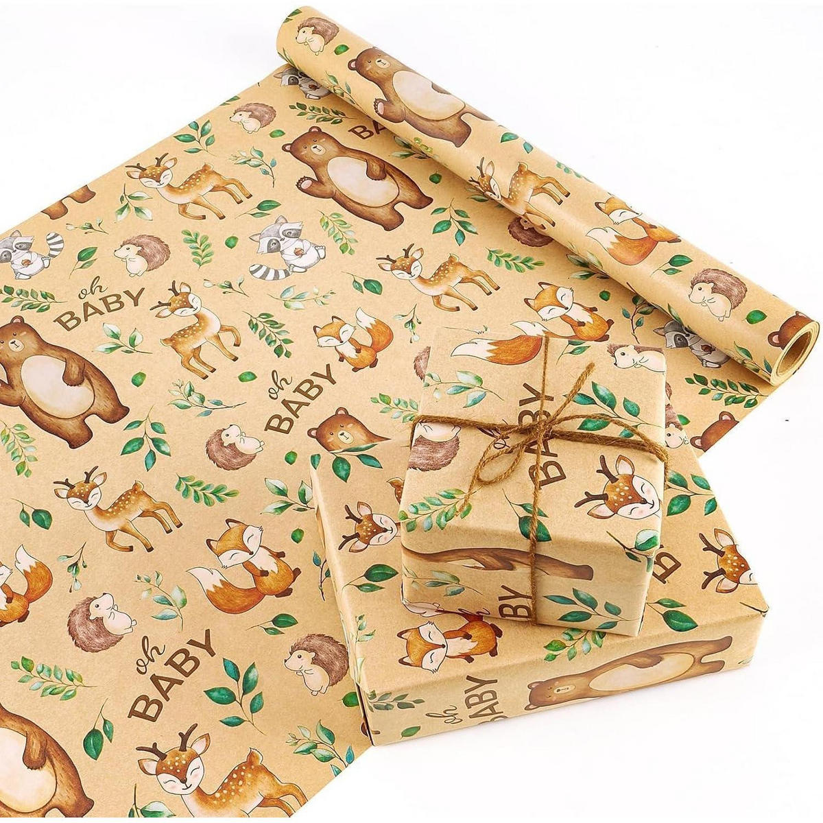 GESCHENKPAPIER 1 Rolle 43 cm x 10 m Waldtiere Wendbar - Multicolor, Papier (0.1/0.1/0.1cm)