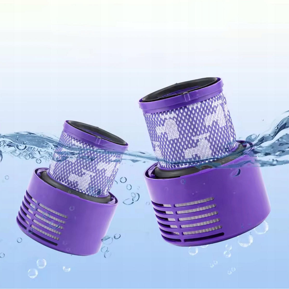 FILTER V10 - 3er-Set HEPA waschbar, Reinigungsbürste mit Klinge, Ersatzfilter, hohe Partikelfiltration - Multicolor, Kunststoff/Metall (10/10/10cm)