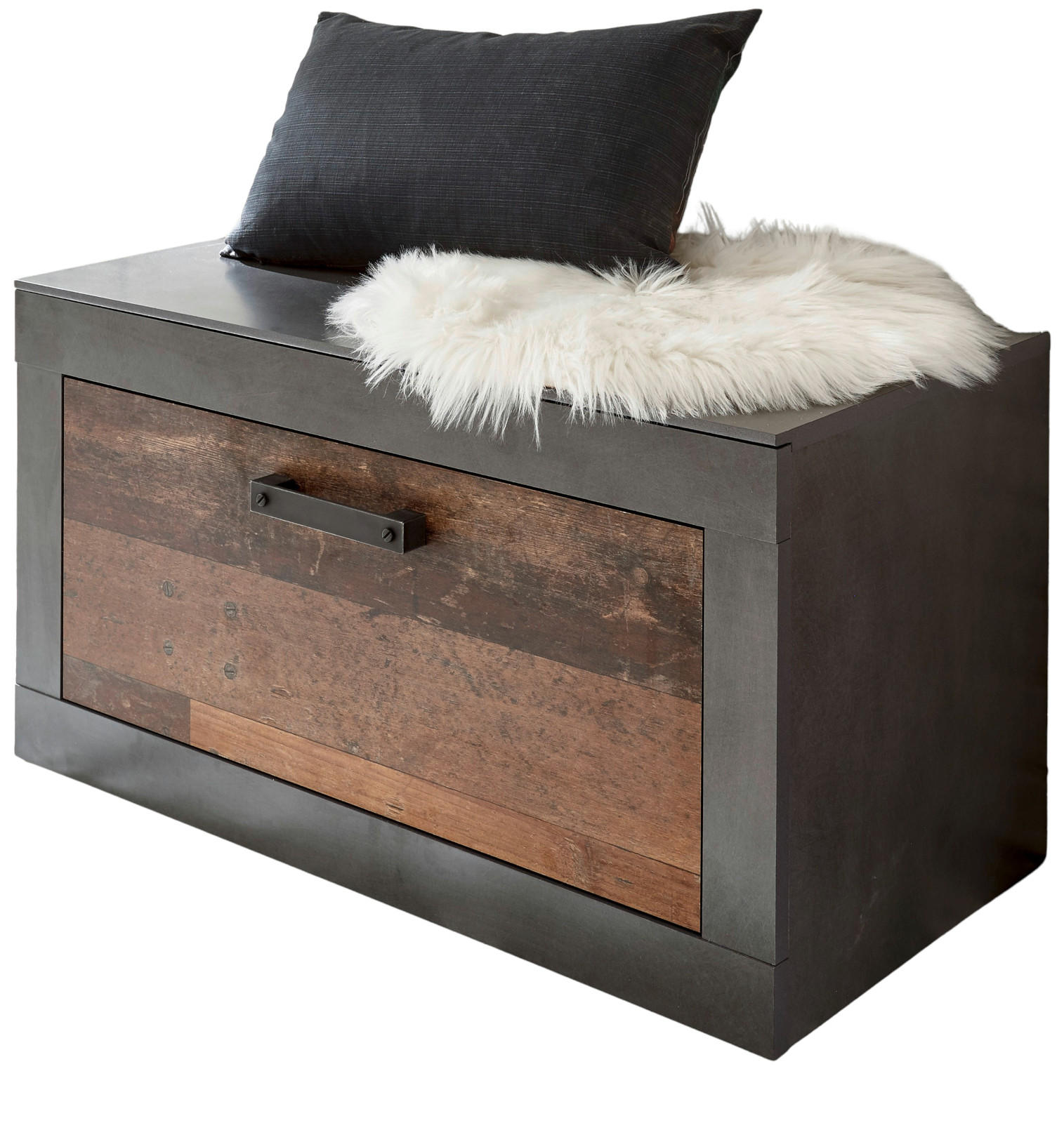 GARDEROBENBANK Used Wood, Matera grau 80 cm, Sitzbank mit Stauraum - Silberfarben/Naturfarben, Holzwerkstoff/Kunststoff (80/44/42cm) - Furn.Design