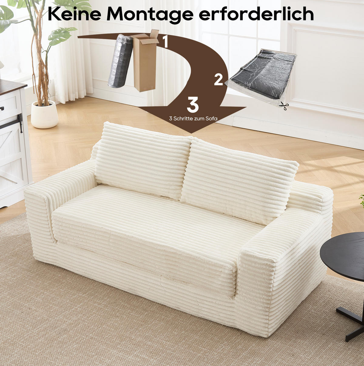 SCHLAFSOFA 2-in-1 kompakt Cordstoff White - Weiß, Holzwerkstoff (85/62/180cm) - Meubliv