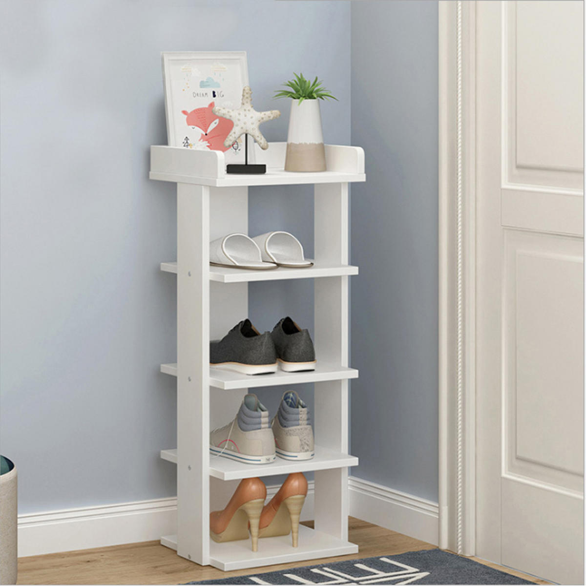 SCHUHREGAL 5-stöckig mehrschichtig einfach modern wirtschaftlich warmweiß 25x27x75cm - Weiß, Kunststoff (27/75/25cm) - Livingandhome