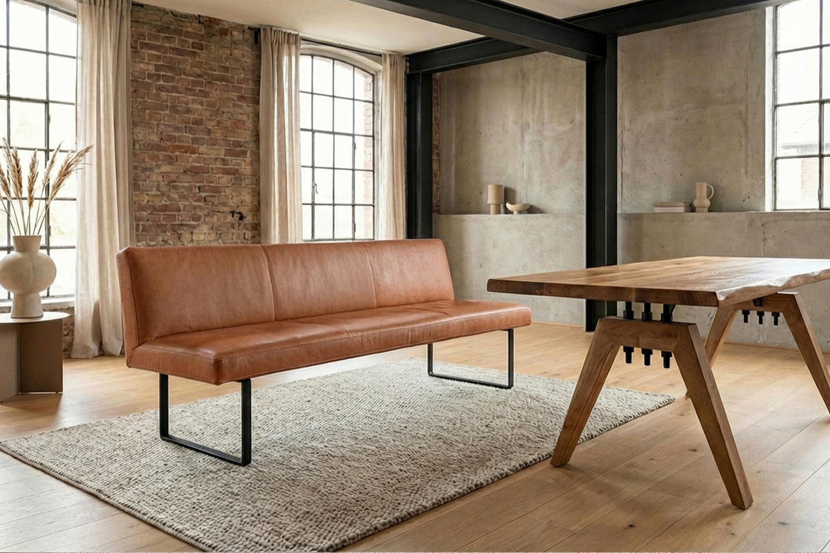 ESSZIMMERBANK ELEEN Braun Leder - Dunkelbraun/Braun, Leder (223/85/69cm) - KAWOLA