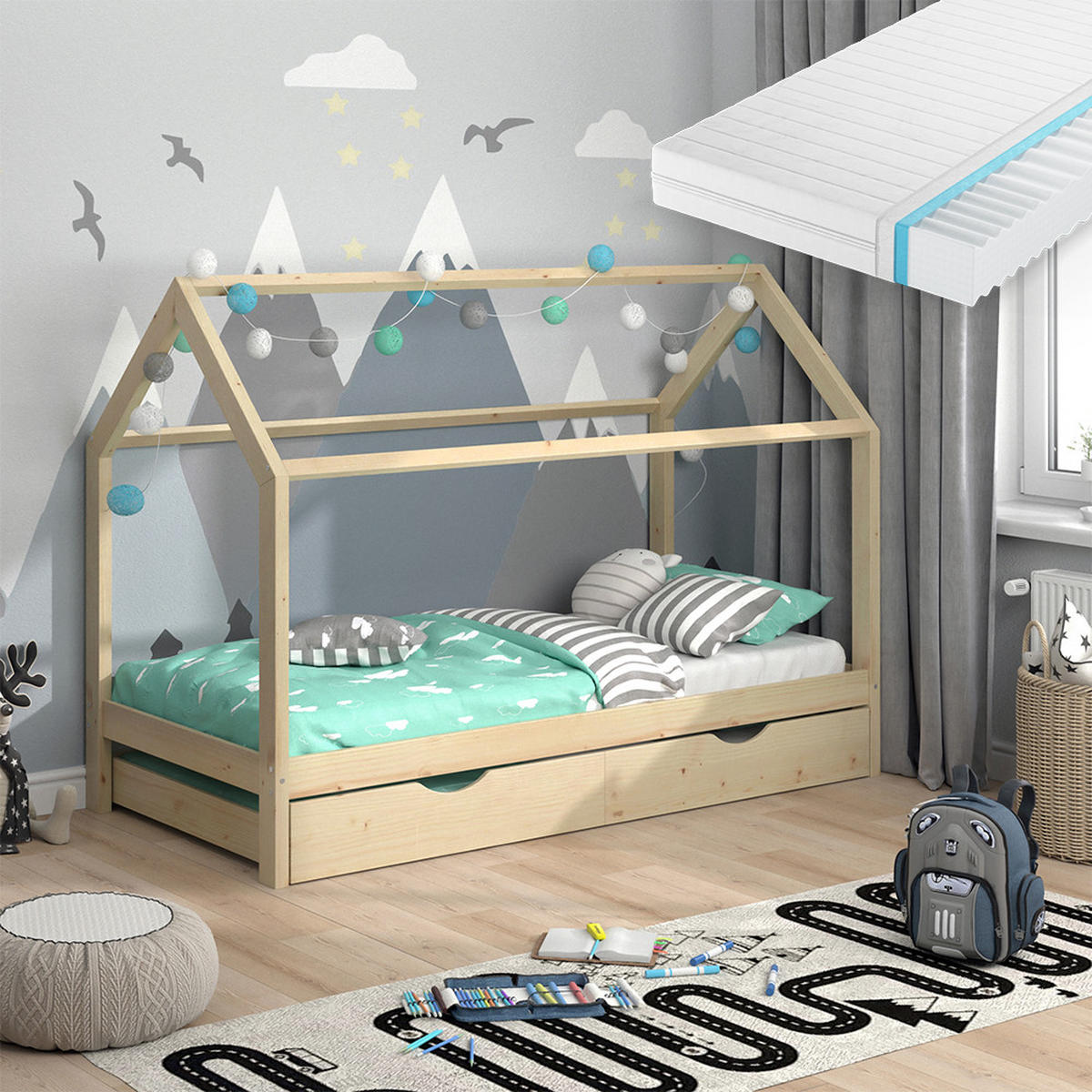 DOMEČKOVÁ POSTEL Wiki Přírodní dřevo - přírodní, dřevo (90/200cm) - VitaliSpa