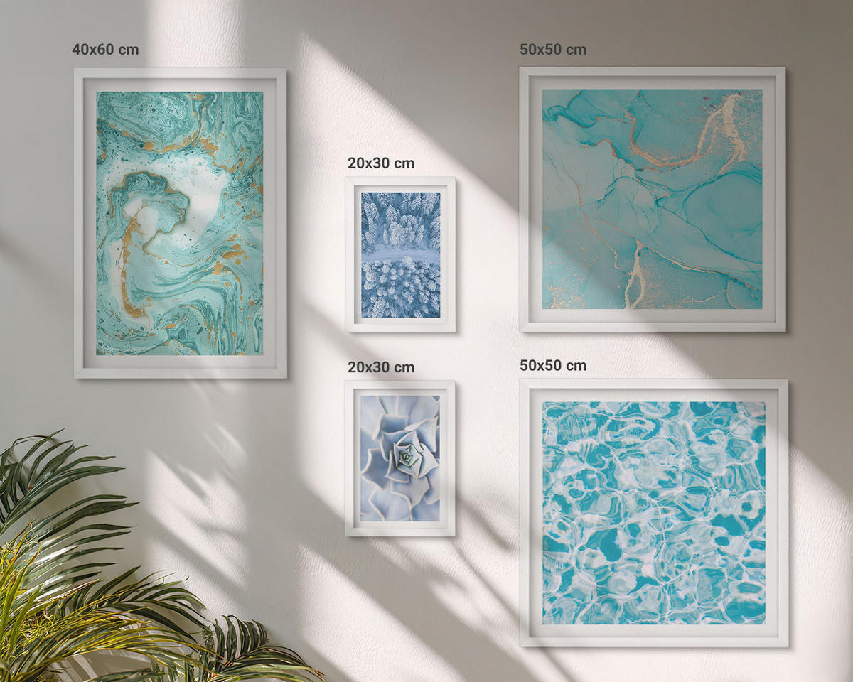 WANDBILDER 5er-Set - 50x50 cm & 20x30 cm & 40x60 cm Weißer Rahmen - Pflanzenmuster große minimalistische Sonnen - Weiß, Kunststoff (40/60cm) - ArtPrintCave