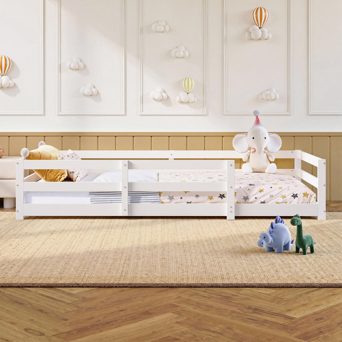 KINDERBETT 90/200 cm in Weiß aus Kiefernholz mit Schutzgitter - Weiß, Holz/Holzwerkstoff (90/200cm) - WISHDOR