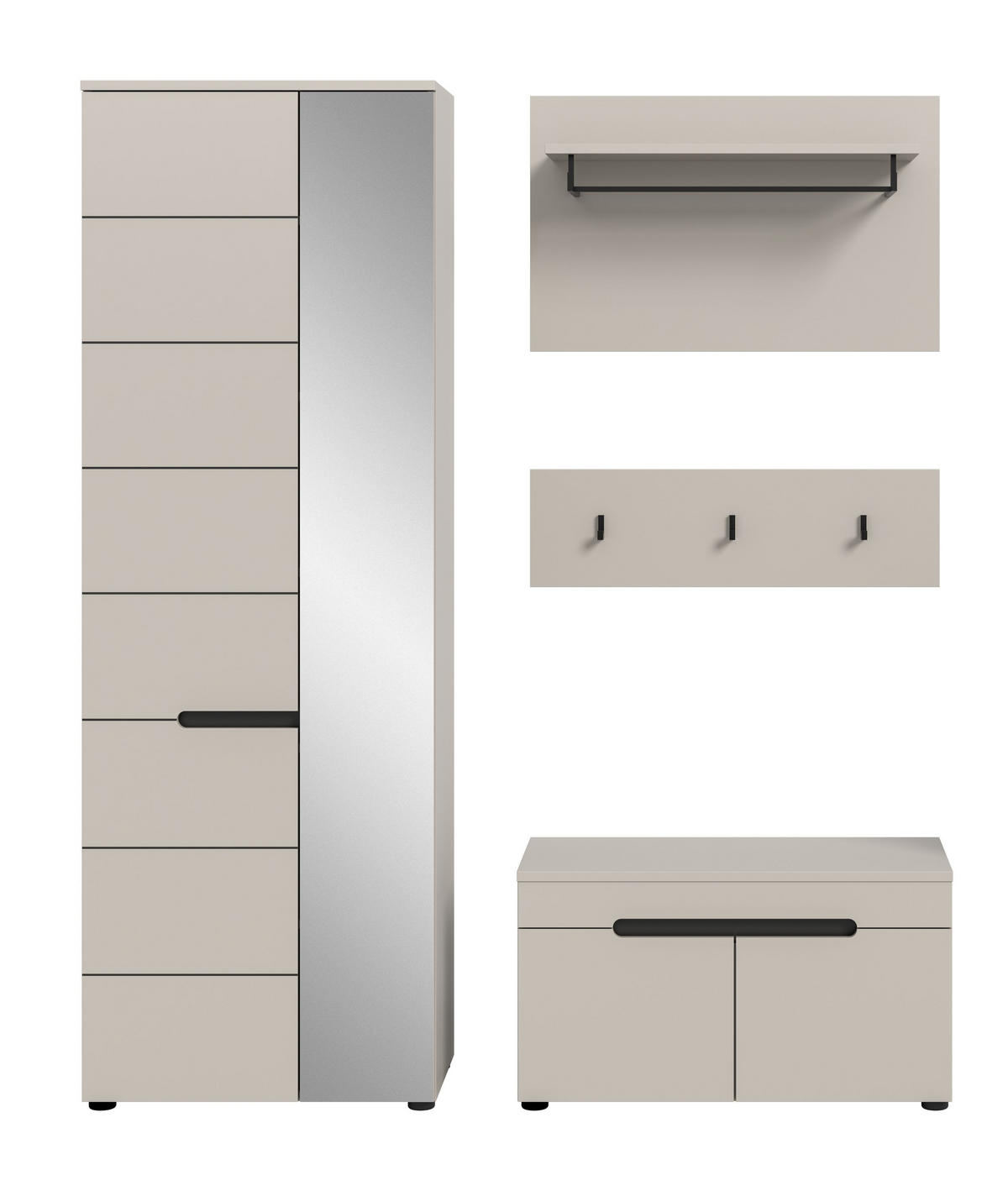 GARDEROBE Nova 3-tlg. (B/H/T: ca. 160/190/37 cm) in Basalt grau/weiß - Kaschmir, Holzwerkstoff (160/190/37cm) - Homes & Jones