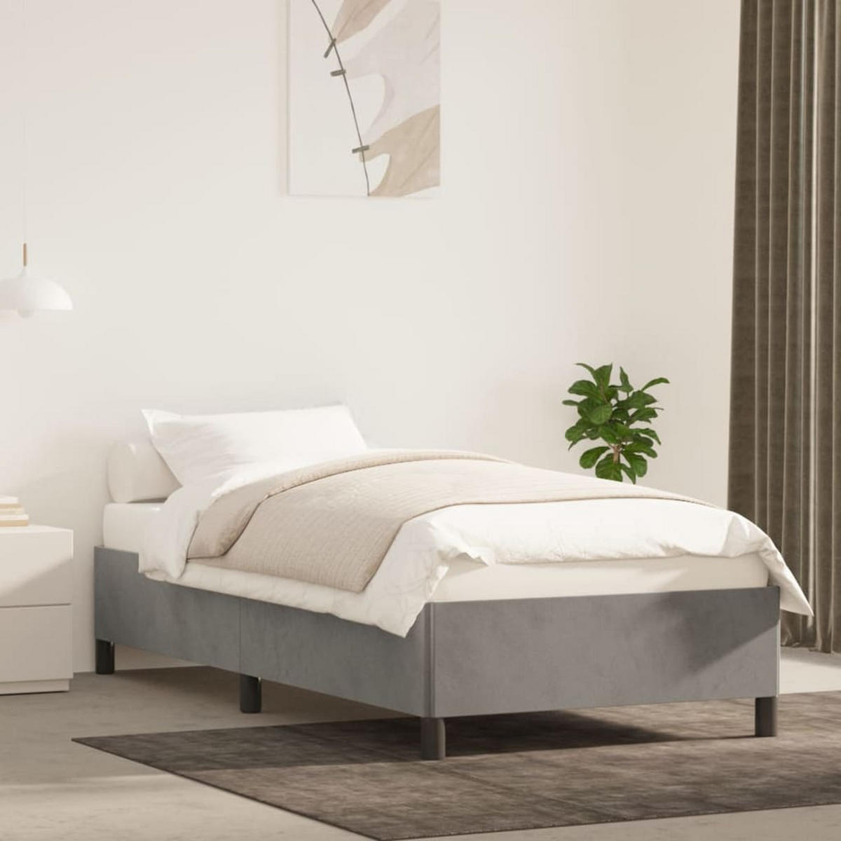 BETTGESTELL Ohne Matratze Hellgrau 90/200 Cm Samt - Grau, Textil (90/200cm) - vidaXL
