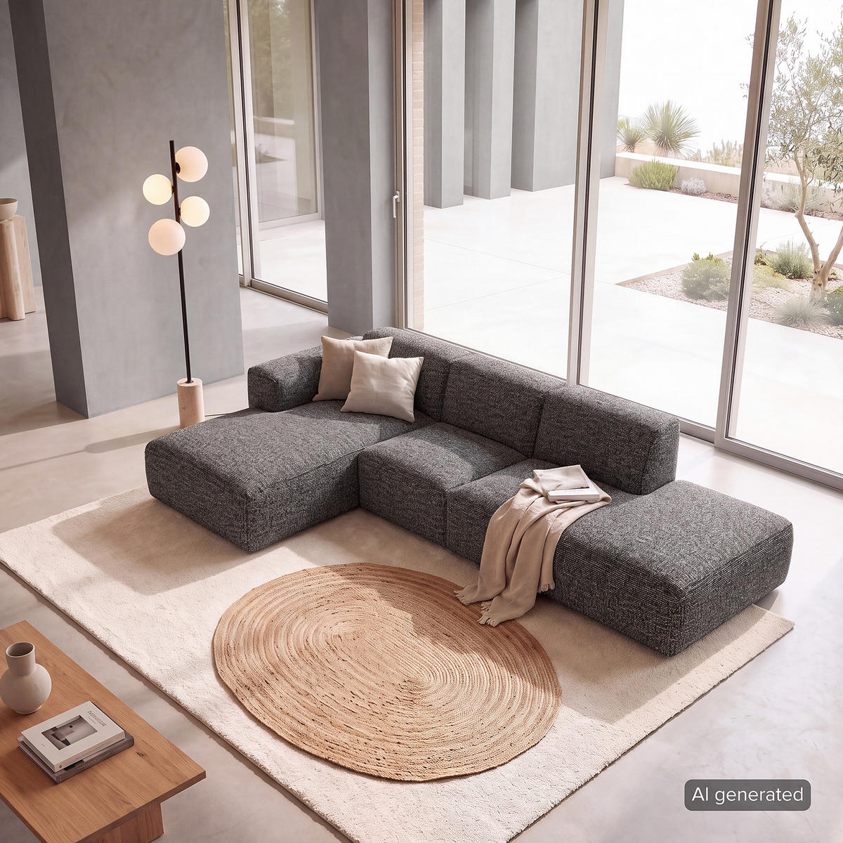 ECKSOFA mit Chaiselongue - Schwarz/Grau, Kunststoff/Textil (290/173cm) - home24