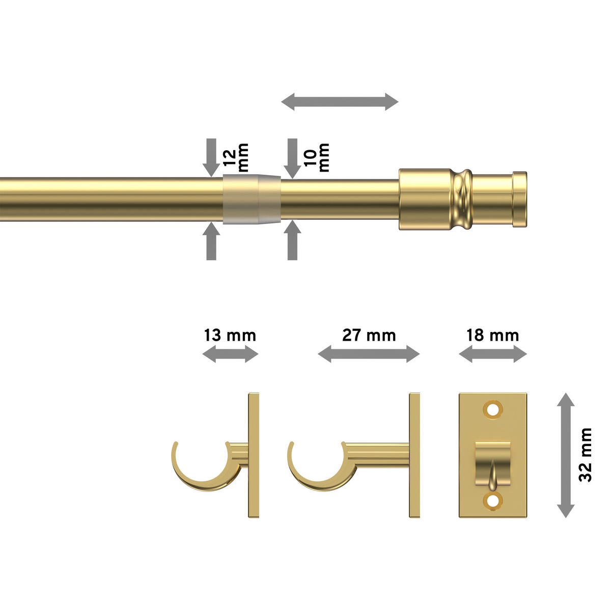 SCHEIBENSTANGE/CAFÉHAUSSTANGE Sora 55-85 cm, 12/10 mm Ø, Messing-farbig - Messingfarben, Kunststoff/Metall (3.5/3.2/85cm) - INTERDECO