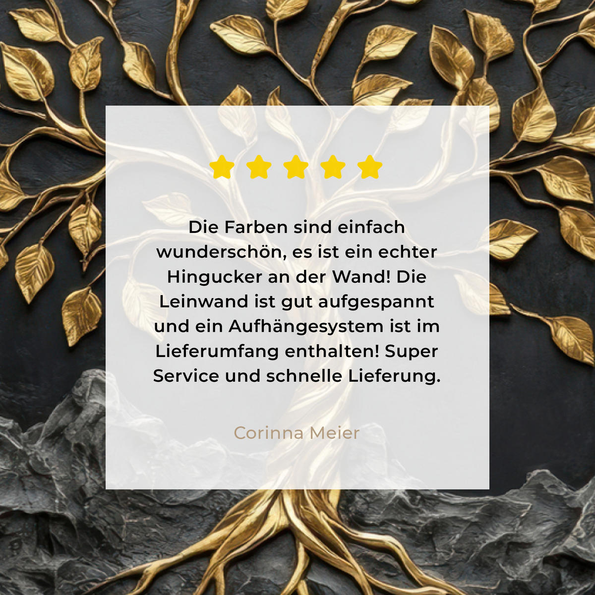 LEINWANDBILD Blätter - Gold - Baum - Fels Wohnzimmer Groß 120x80 cm - Schwarz, Textil (120/80cm) - MuchoWow