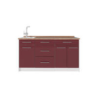 KUHINJSKI BLOK Fame-Line, Bordo rdeča barva visokega sijaja/Bela, 150 cm pracovní deska Zlatý mocný dub - bela/bordo, leseni material (150/81.2/60cm) - Vicco