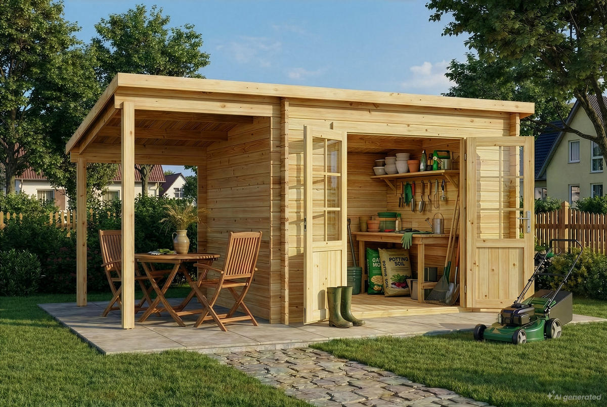 GARTENHAUS Holz Maria mit Schleppdach - Naturfarben, Holz (450/230/269cm) - Alpholz