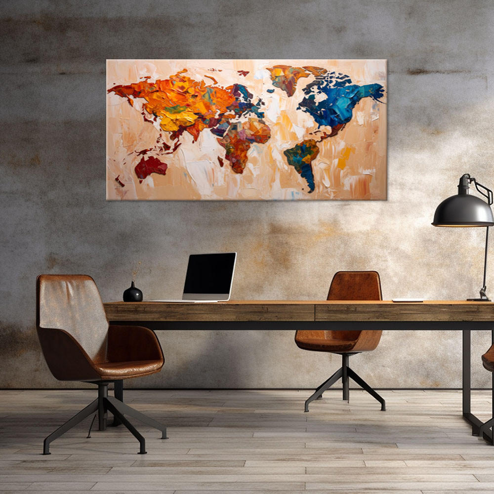 LEINWANDBILD Bunte Weltkarte 120x60cm - Beige, Textil (120/60cm) - Feeby