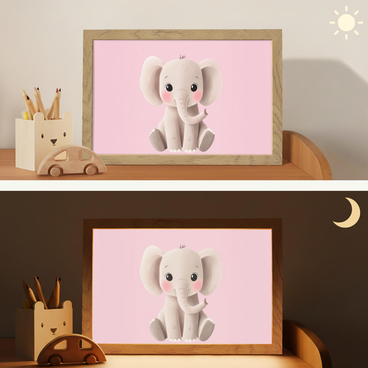 NACHTTISCHLAMPE Elefant - Baby - Rosa - Cartoon 30x20 cm - Rosa, Holzwerkstoff (8/30/20cm)