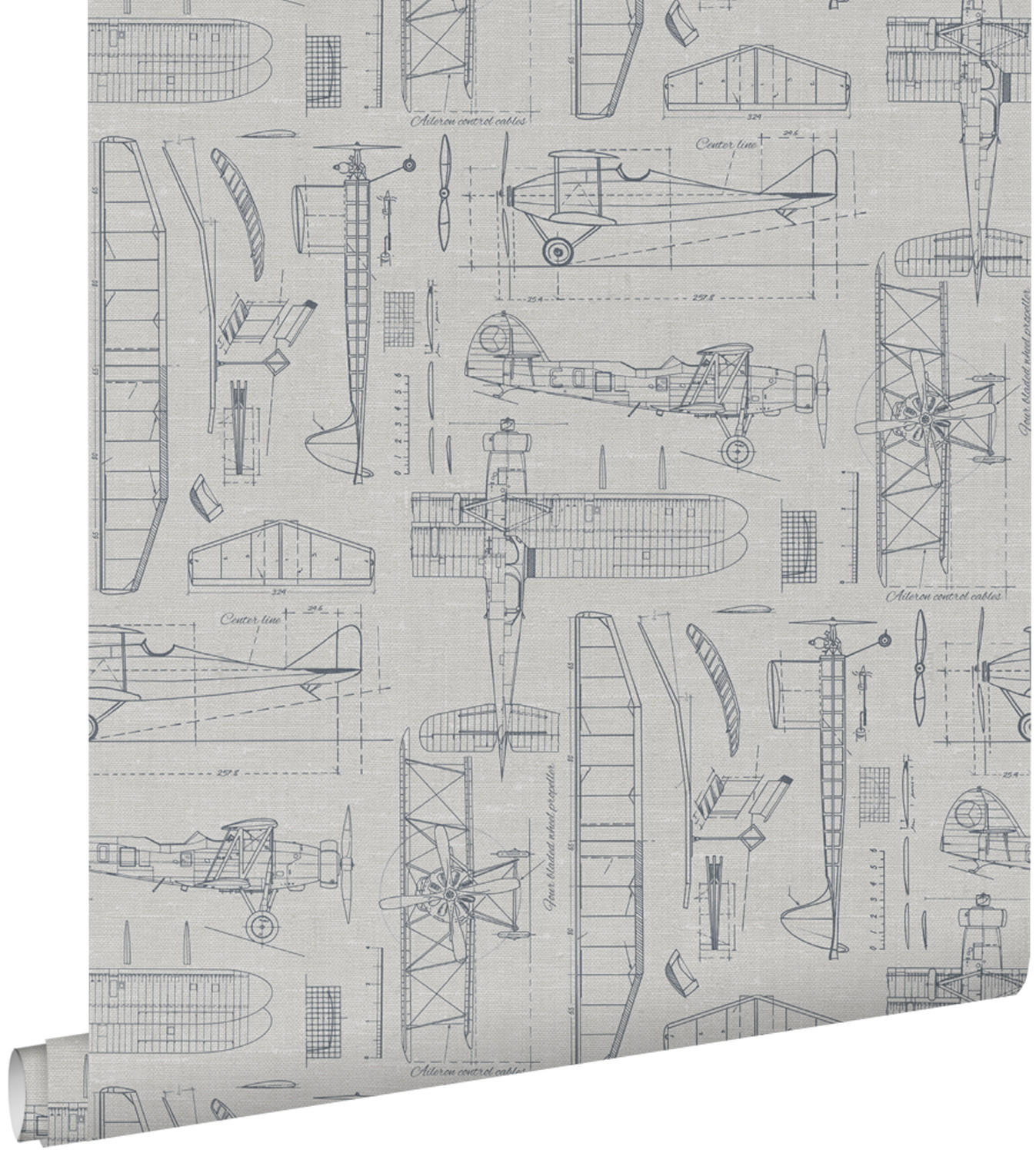 TAPETE Konstruktionszeichnungen von Flugzeugen 53 cm x 10.05 m - Grau, Papier (53/0.1cm) - ESTAhome