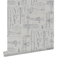 TAPETE Kontruktionszeichnungen von Flugzeugen 53 cm x 10.05 m - Grau, Papier (53/0.1cm) - ESTAhome