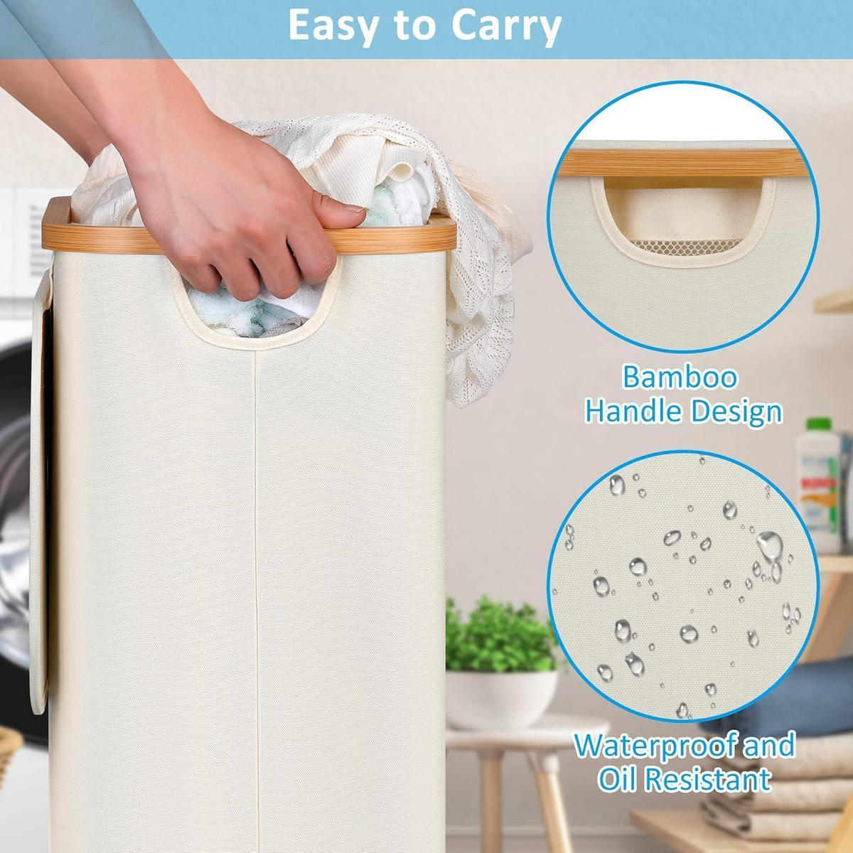 WÄSCHEKORB mit Rollen 75L Beige - Beige, Textil (25.5/70/44cm)