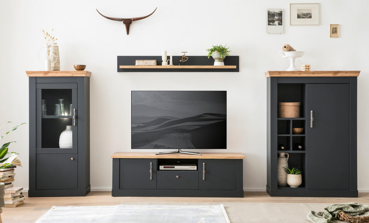TV-LOWBOARD grau, Eiche Wotan, Landhaus 158 cm, TV Unterteil mit Soft-Close - Silberfarben/Eiche Wotan, Holzwerkstoff/Kunststoff (158/51/45cm) - Furn.Design