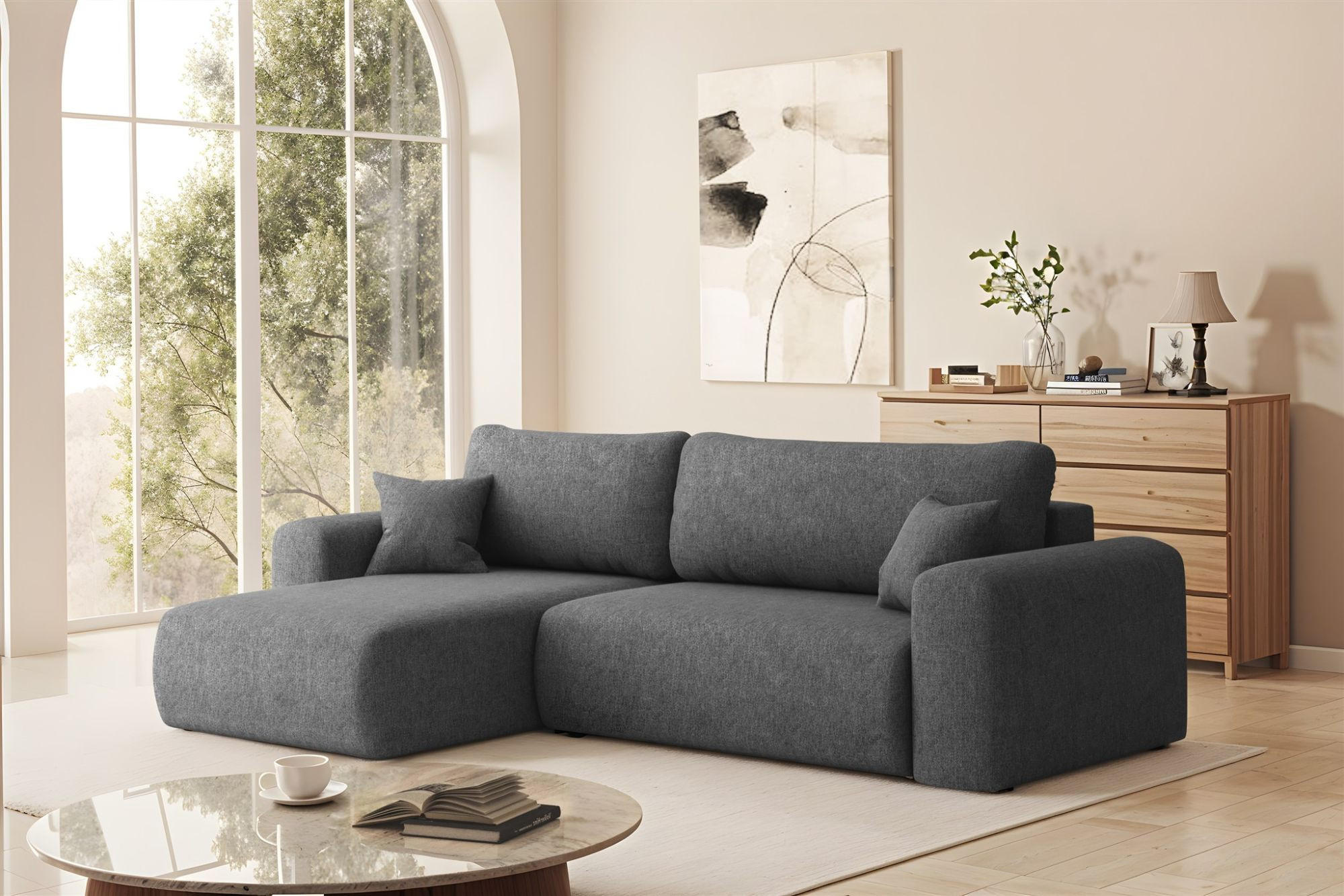 ECKSOFA Flora In Verita - Dunkelgrau, Holzwerkstoff/Textil (145/272cm) - Fun Möbel