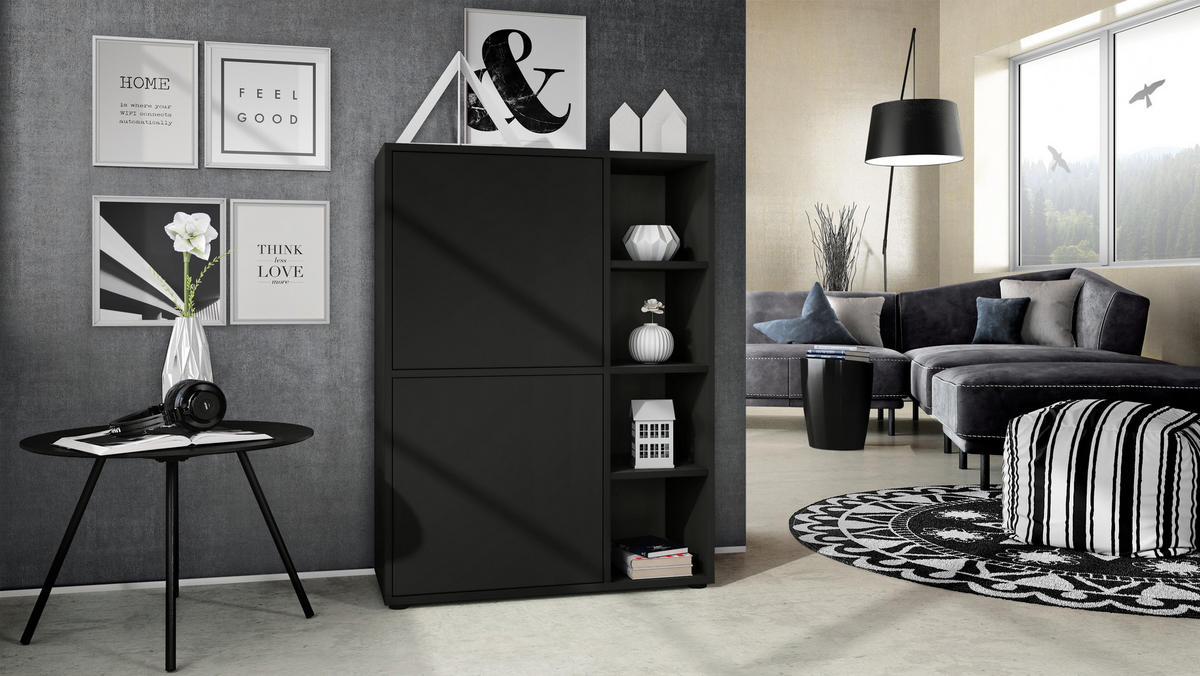 HIGHBOARD Cuba Türen in Schwarz matt - Schwarz, Holzwerkstoff (79/105.5/35.5cm) - Vladon