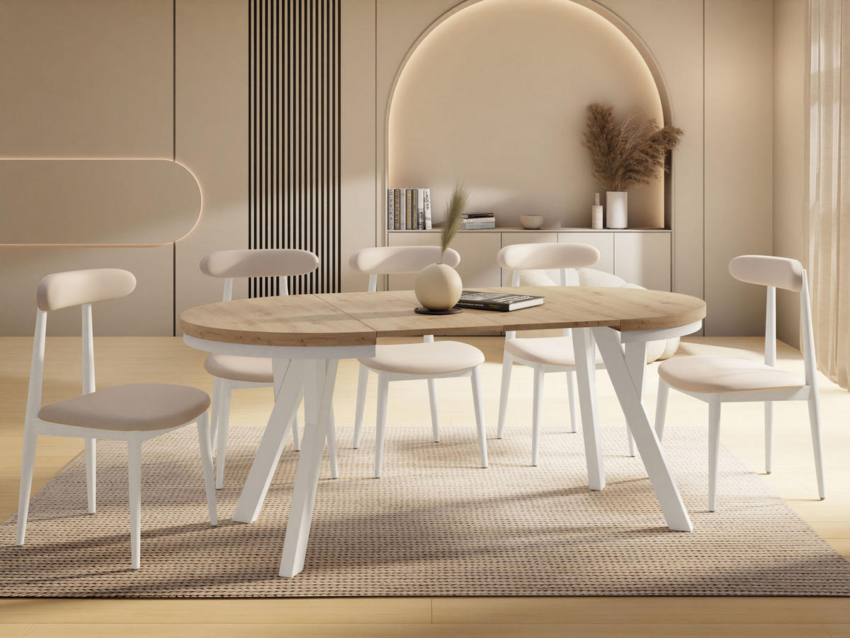 ESSTISCH Vero Neo Weiß rund ausziehbar verlängerbar, Eiche Artisan Hellbraun 100-200/100/77 cm - Weiß/Eiche Artisan, Holz/Holzwerkstoff (100/100/77cm) - WFL GROUP