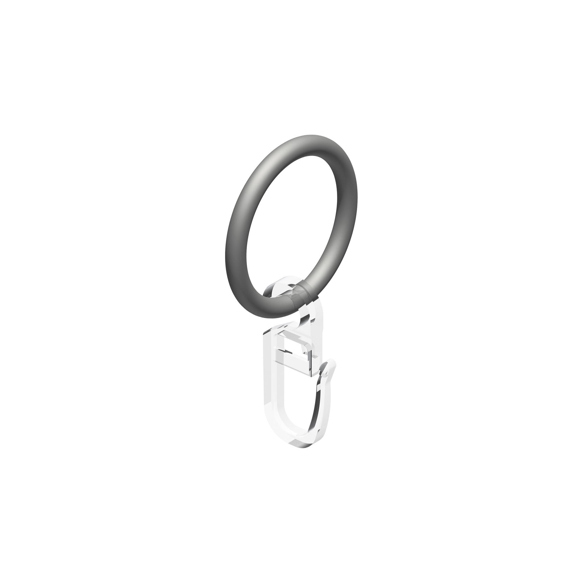 RUNDRINGE MIT FALTENHAKEN FÜR GARDINENSTANGEN 16 mm Ø, Silbergrau, Packung 10 Stück - Alufarben, Kunststoff (16cm) - INTERDECO