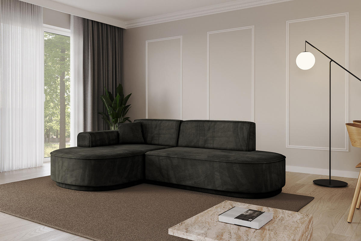 ECKSOFA Ottomane Links MARI-L1-v3 - 243x171x83 cm Schwarz Velours - Schwarz, Holzwerkstoff/Kunststoff (243/171cm) - ALTDECOR