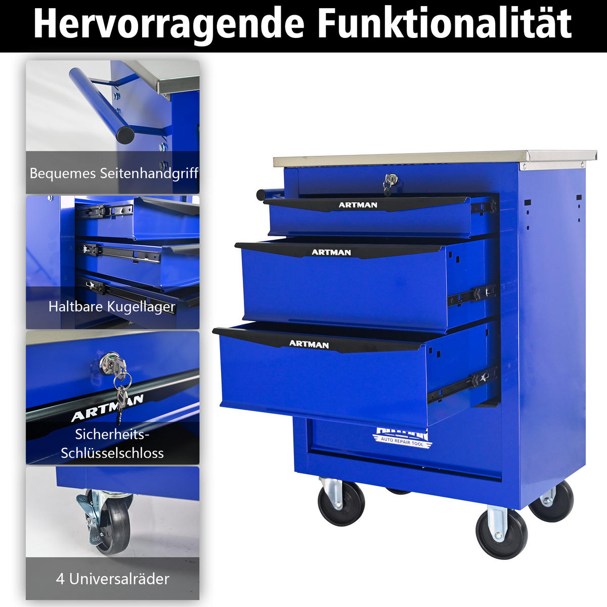 KOMBINATIONSKOFFER – 4 Schubladen, blau - Multicolor, Metall (34.5/78/62.5cm) - DCA