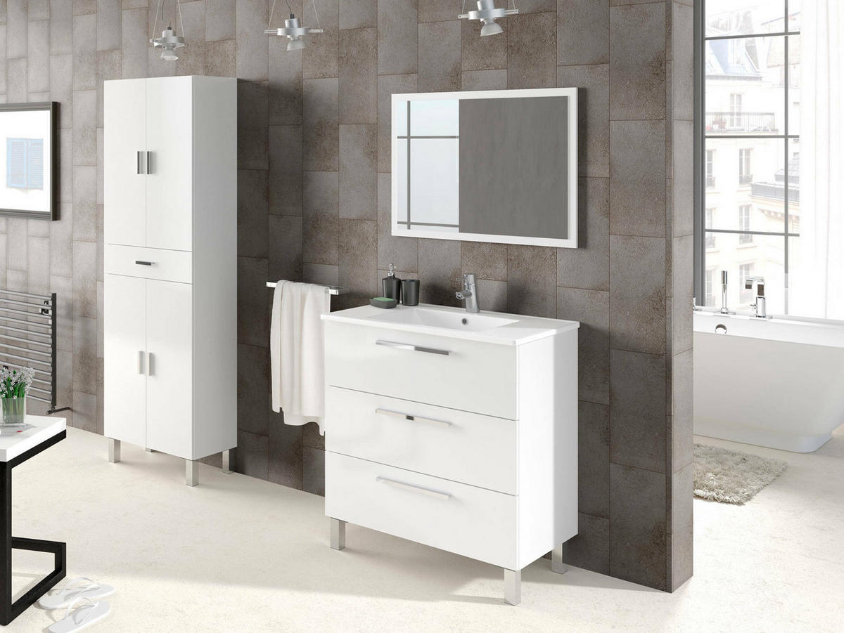 BADEZIMMERMÖBEL Glänzendes Weiß 86/80/45 cm - Weiß, Holzwerkstoff (80/45/86cm) - DMORA