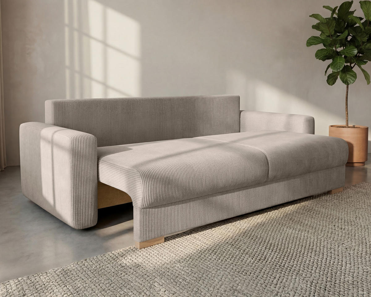 3-SITZER-SCHLAFSOFA ELMA mit Bettfunktion, hellbraun - Hellbraun, Holz (92.5/79/230cm) - Homesy