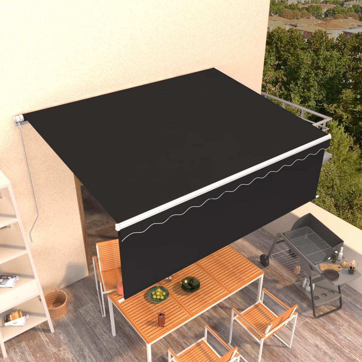 MARKISE Manuell Einziehbar mit Rollo 4,5x3 m Anthrazit - Anthrazit, Metall (500/1/450cm) - furnicato