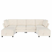 ECKSOFA mit 2 Stauraum-Hockern und Taschenfedern aus Chenille - Beige, Textil (289/137cm) - EVRYAE