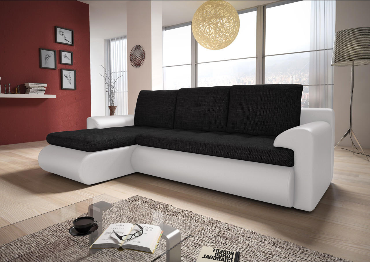 ECKSOFA Santi, Seite: Links - Schwarz/Weiß, Holz/Textil (226/152cm) - Sofnet