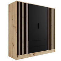 KLEIDERSCHRANK NELIA - 200 cm - Schwarz/Eiche Artisan, Holzwerkstoff (200/200/51cm) - ALTDECOR