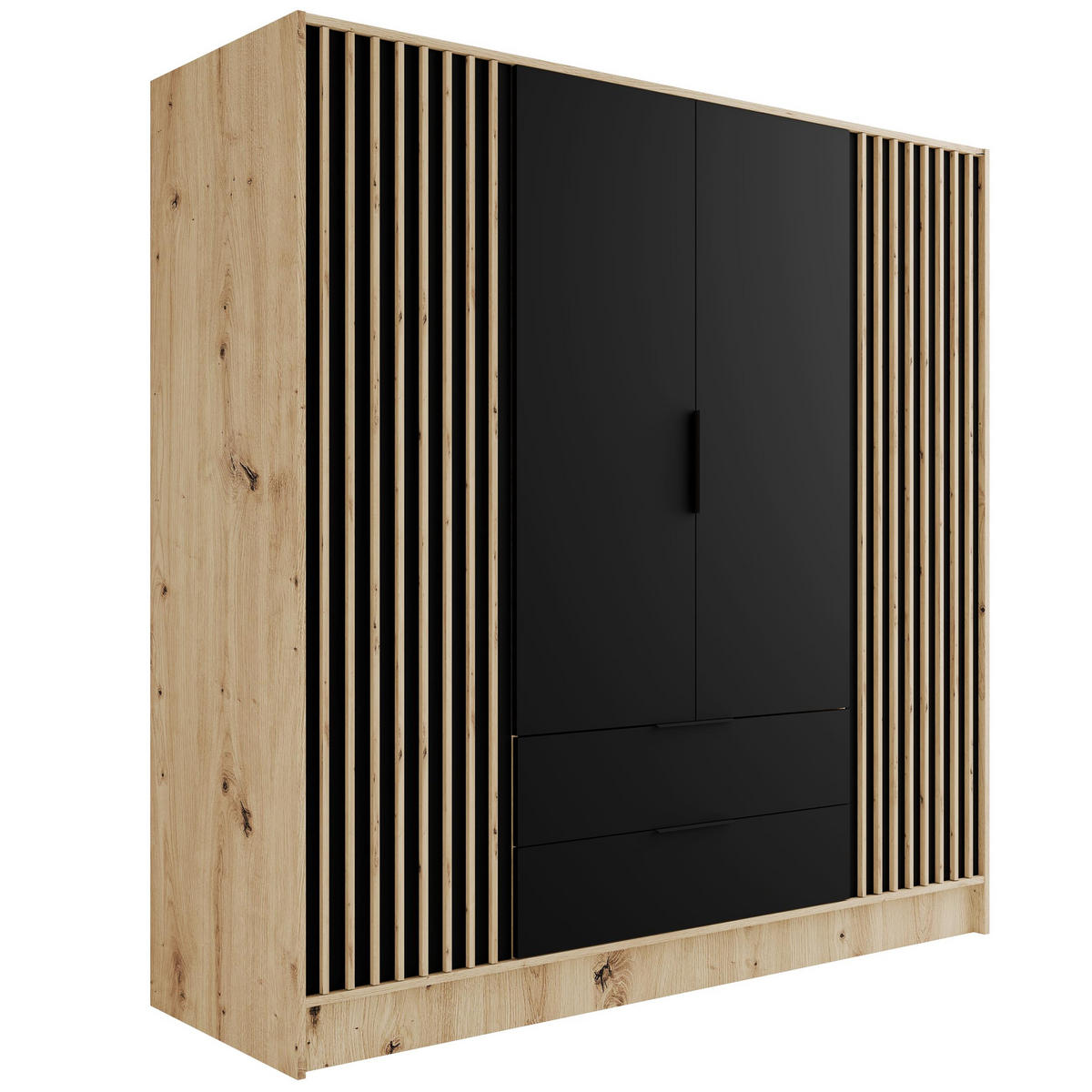 KLEIDERSCHRANK NELIA - 200 cm - Schwarz/Eiche Artisan, Holzwerkstoff (200/200/51cm) - ALTDECOR