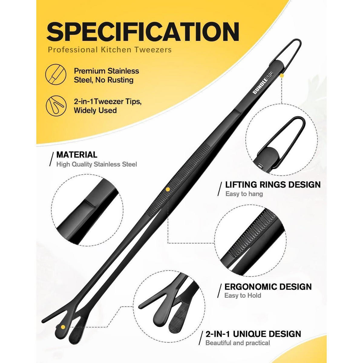 KOCHPINZETTE Edelstahl, Doppelspitze 2-in-1 Profi, 1-teilig - Silberfarben, Metall (0.5/25.5/1.5cm) - LUXUSKOLLEKTION