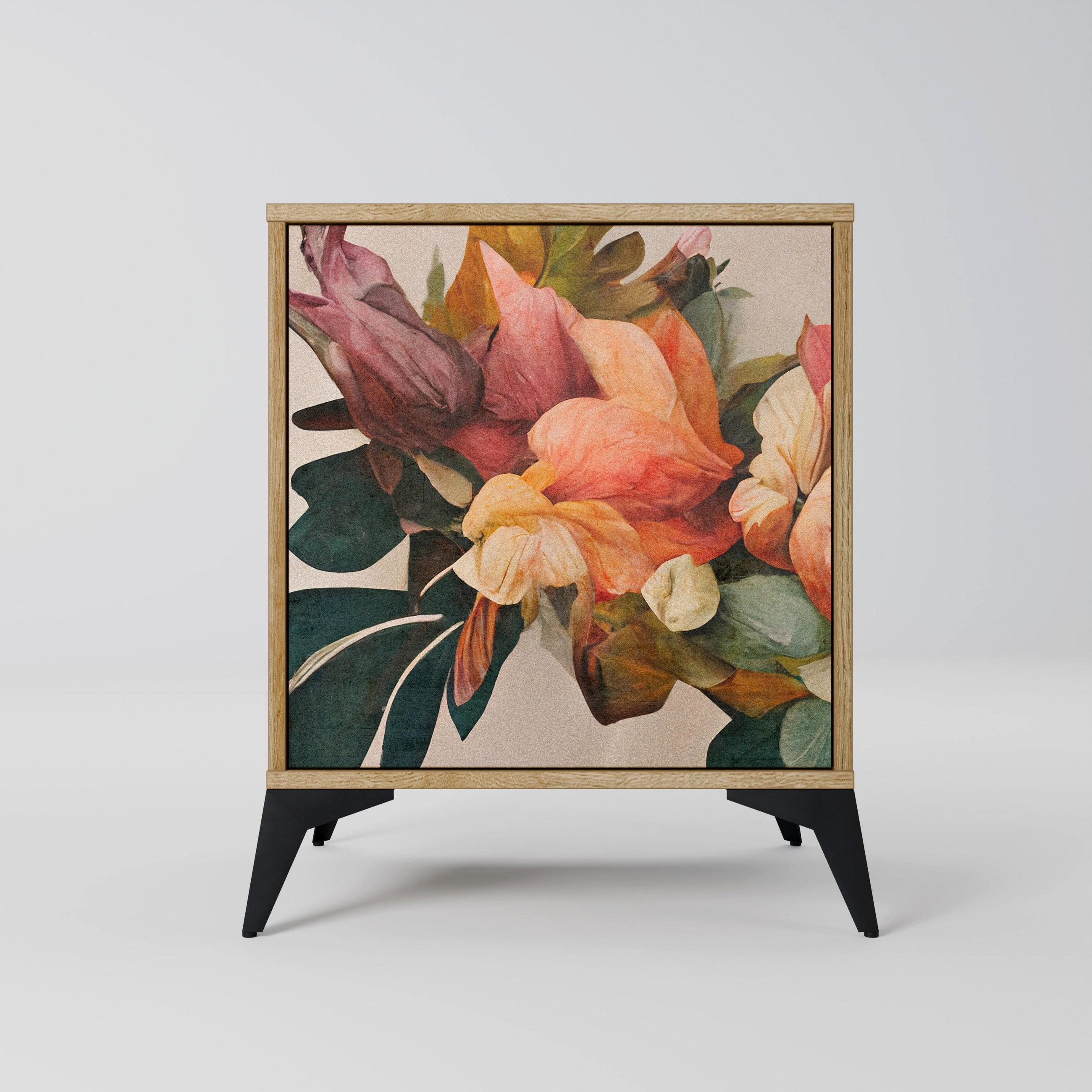 SIDEBOARD STYLISH BEAUTY, Eichefarben, 57,5x42x70,5 cm, Schwarze Metall-Sternfüße - Eichefarben/Multicolor, Holzwerkstoff/Metall (57.5/70.5/42cm) - SpaceRebels