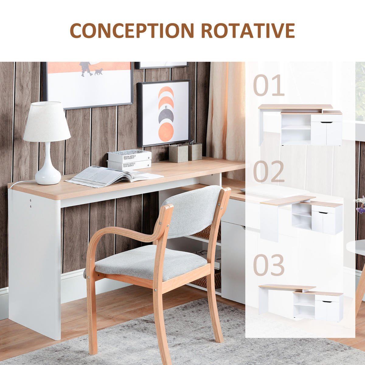 ECKSCHREIBTISCH Weiß und Holzoptik modulbar mit Schublade und Schrank 140/117/76 cm - Weiß, Holz (117/140/76cm) - PANGIVO