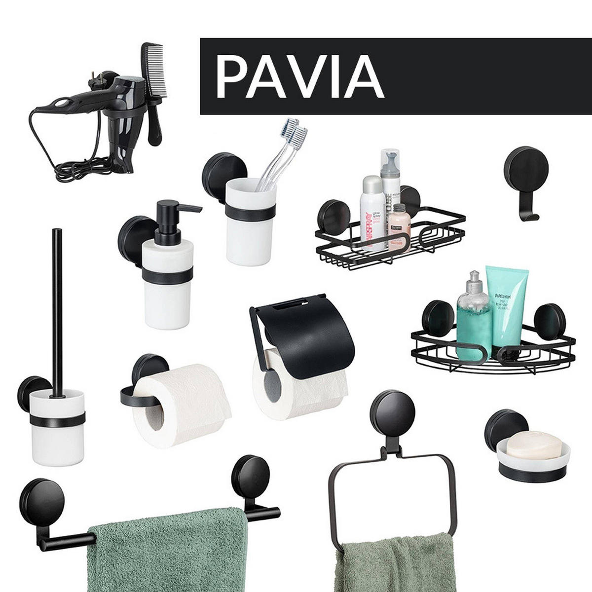 TOILETTENPAPIERHALTER Pavia 7,5/15,5/6 cm - Schwarz, Metall (15.5/6/7.5cm) - Wenko