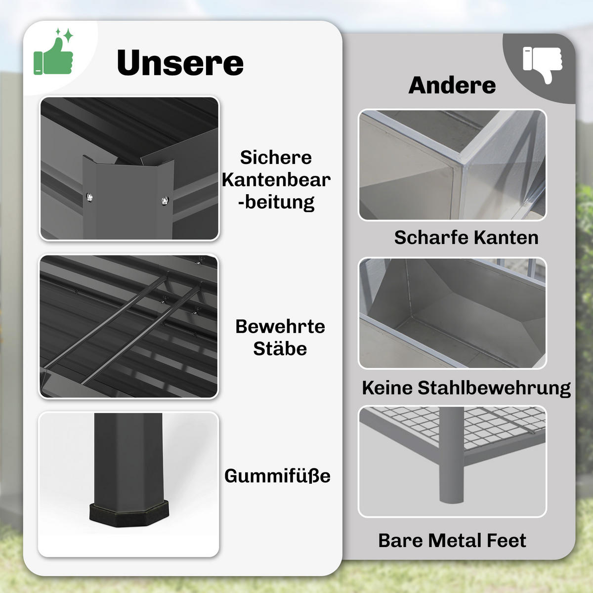HOCHBEET Dunkelgrau 180/55/80 cm - Dunkelgrau, Metall (55/80/180cm) - Outsunny