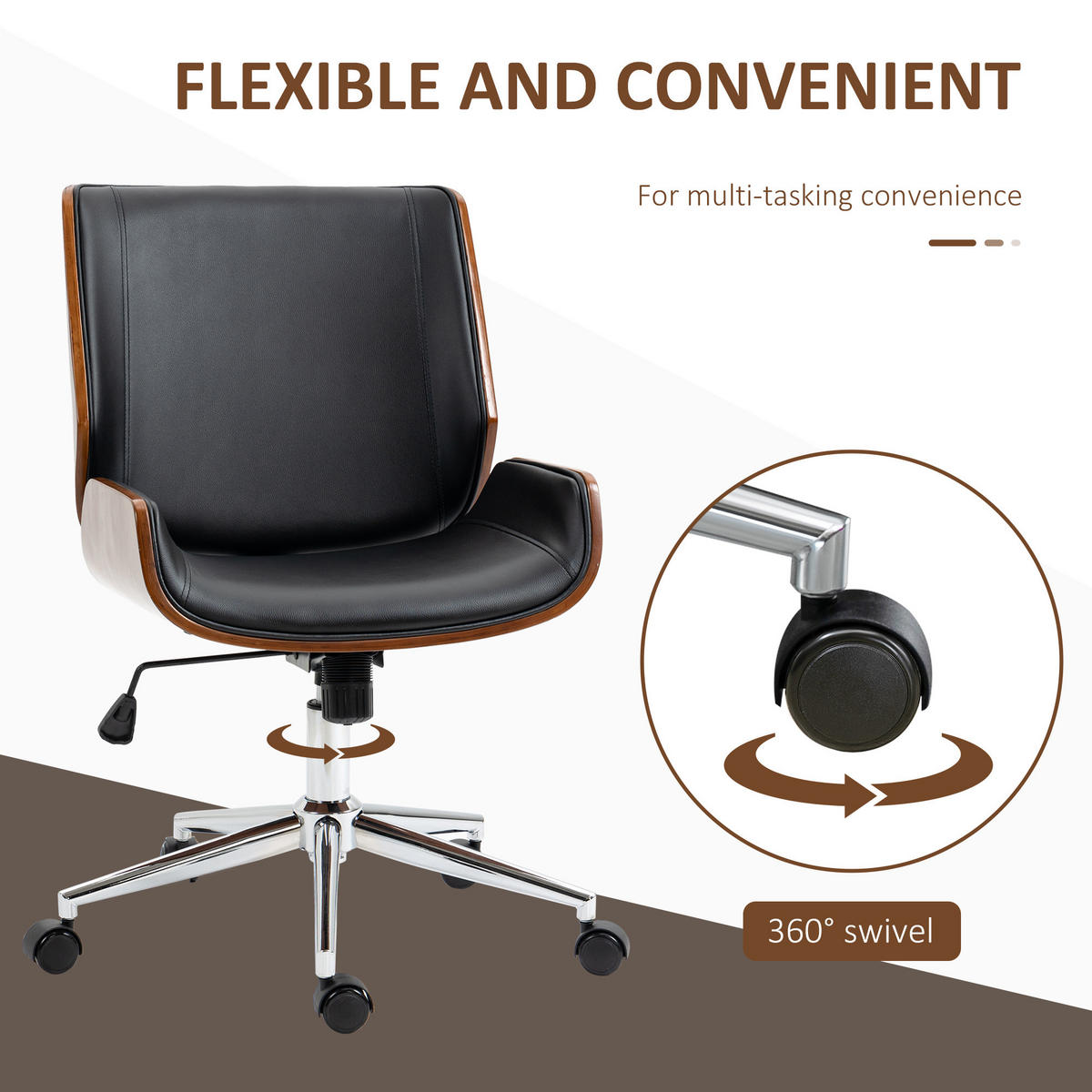 BÜROSTUHL mit Wippfunktion, Ergonomischer Computerstuhl, bis 120 kg Belastbar - Schwarz, Leder (60/96/53cm) - Vinsetto