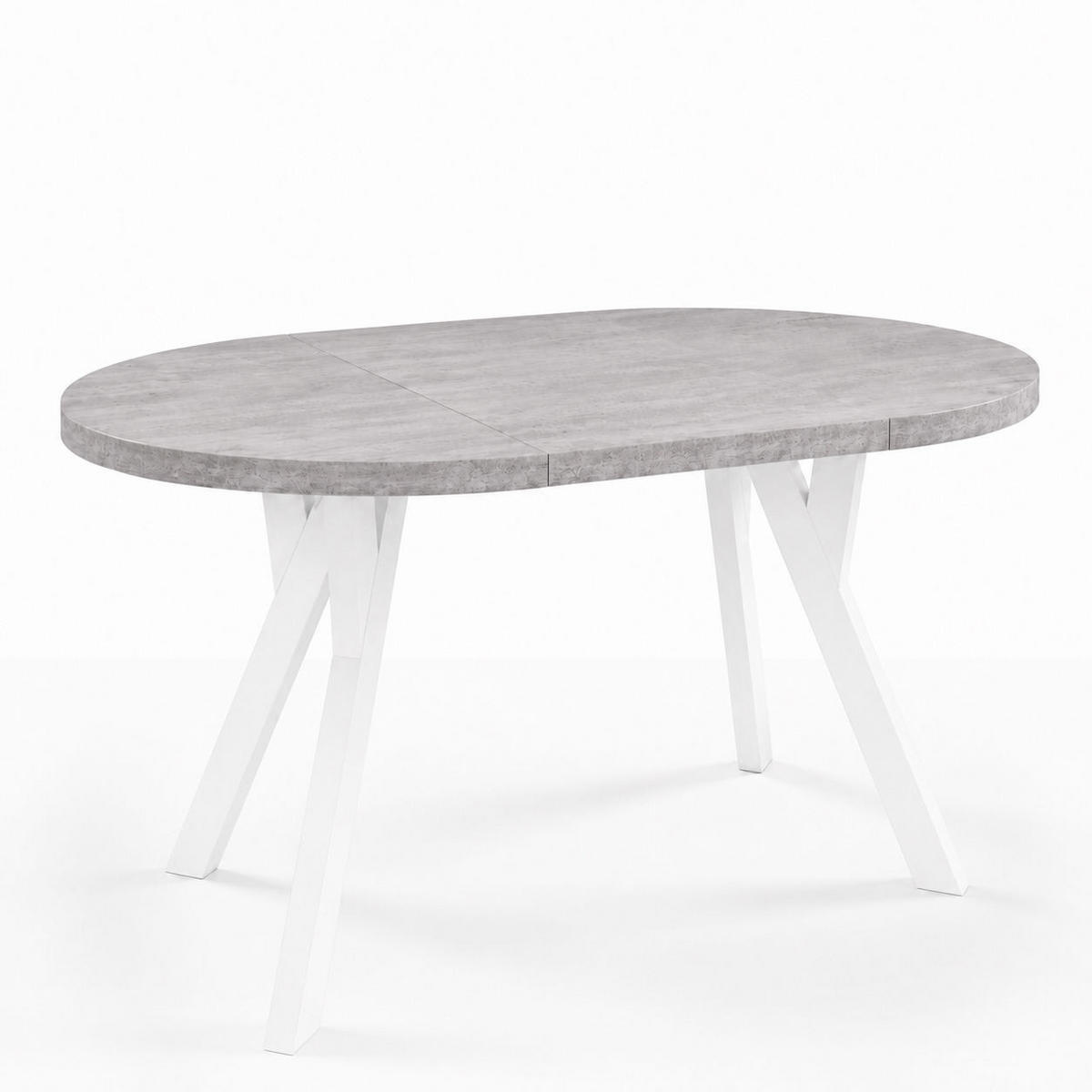 ESSTISCH ausziehbar rund ATO, 100-140 cm, Dekor Beton, weiße Holzbeine - Weiß/Grau, Holzwerkstoff/Buchenholz (100/100/77cm) - VENASI MÖBEL