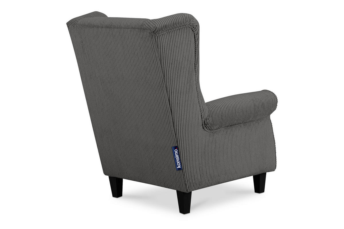 OHRENSESSEL MILES Kord-Bezug Petfriendly, grau - Grau, Holzwerkstoff/Buchenholz (82/105/97cm) - KONSIMO®