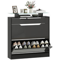 SCHUHSCHRANK Schwarz MDF klappbar mit Fächern 1 Stück - Schwarz, Holzwerkstoff (89/96/23cm) - PANGIVO