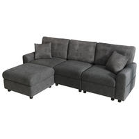ECKSOFA 223/146/84 cm Schwarz mit 1 Fußhocker, 2 quadratischen Kissen, 1 USB-Anschluss und 1 Type-C-Anschluss - Schwarz, Textil (146/84/223cm) - Oxeza