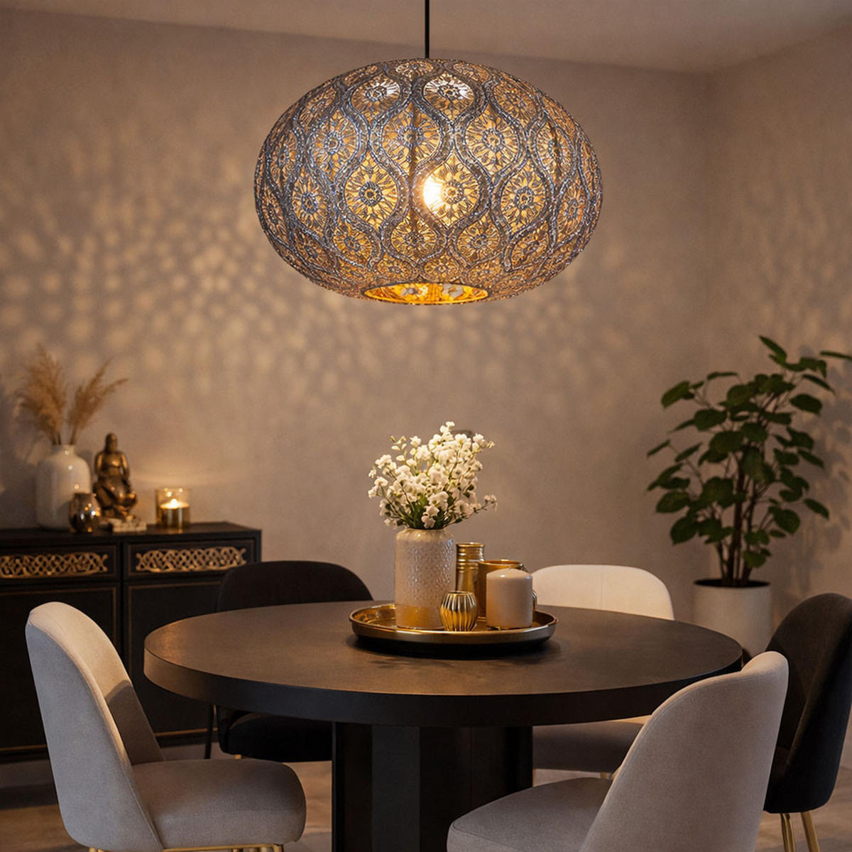 LED HÄNGELEUCHTE Metall Silber - Schwarz, Metall (30/30/120cm) - Globo Lighting