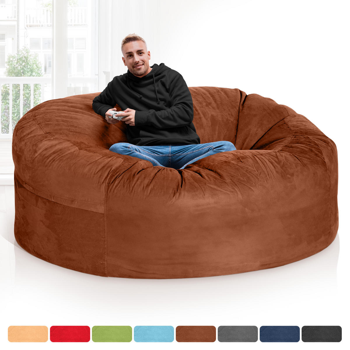 RIESEN-SITZSACK XXL JUMBO Velours 6ft - Braun, Textil (180/120/180cm) - Green Bean