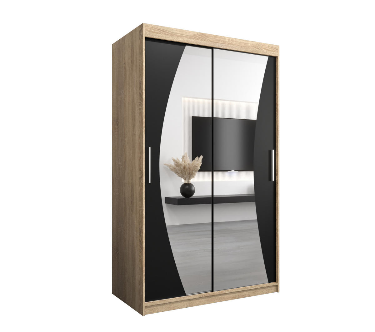 SCHWEBETÜRENSCHRANK 200/120/62 2-türig - Silberfarben/Schwarz, Holz/Kunststoff (120/200/62cm) - Abiks Möbel