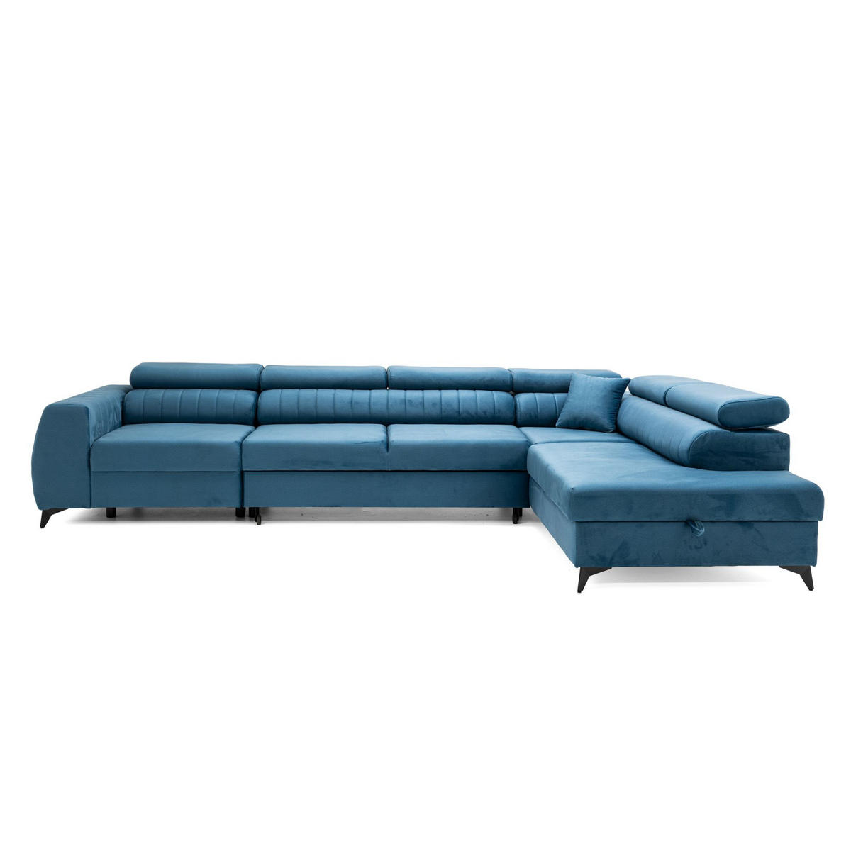 ECKSOFA PIERO MAXI Rechts mit Schlaffunktion 195x125 Velours Blau - Blau/Schwarz, Holz/Textil (203/350cm) - Muffo