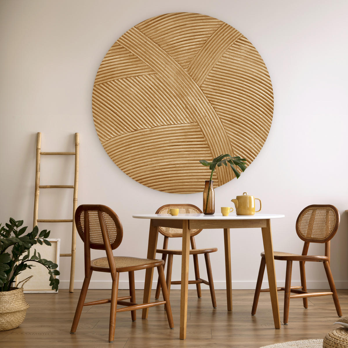 WANDBILD Struktur - Natur - Kunst - Rattan 140x140 cm - Naturfarben, Kunststoff (140/140cm) - MuchoWow